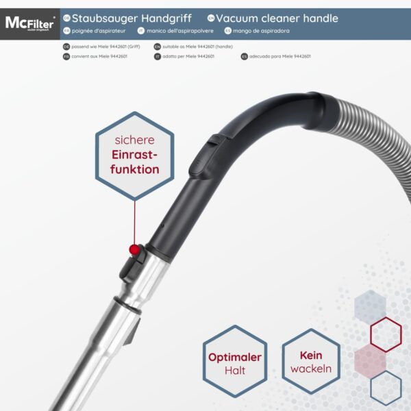 McFilter | Poignée pour aspirateur Miele, alternative pour tube de poignée Miele 9442601 (remplace 9442600 5269091 5269090) Diamètre de raccordement 35 mm, avec réglage de la...